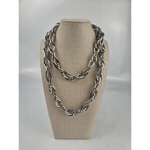Chicos‎ Silver Tone Rope Chain Chunky Necklace Long Statement Layering Bold 38"